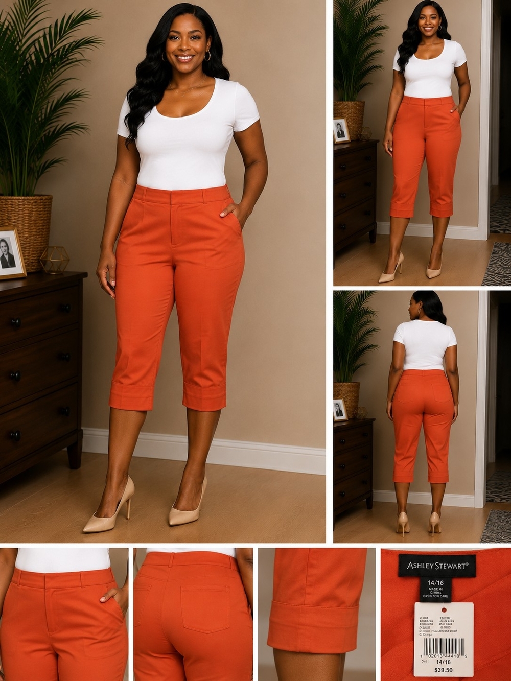 Ashley Stewart Orange Cropped Capri Pants - Slim Mid-Rise Fit